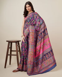 Ornate Navy Blue Color Kashmiri Pashmina Saree