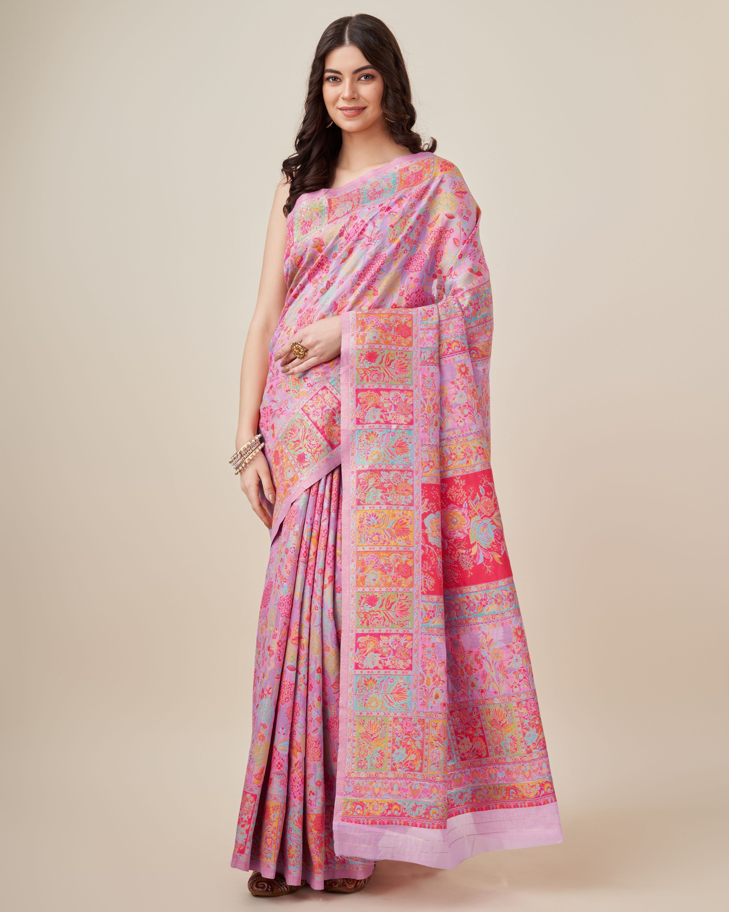 Vibrant Pink Color Kashmiri Pashmina Saree