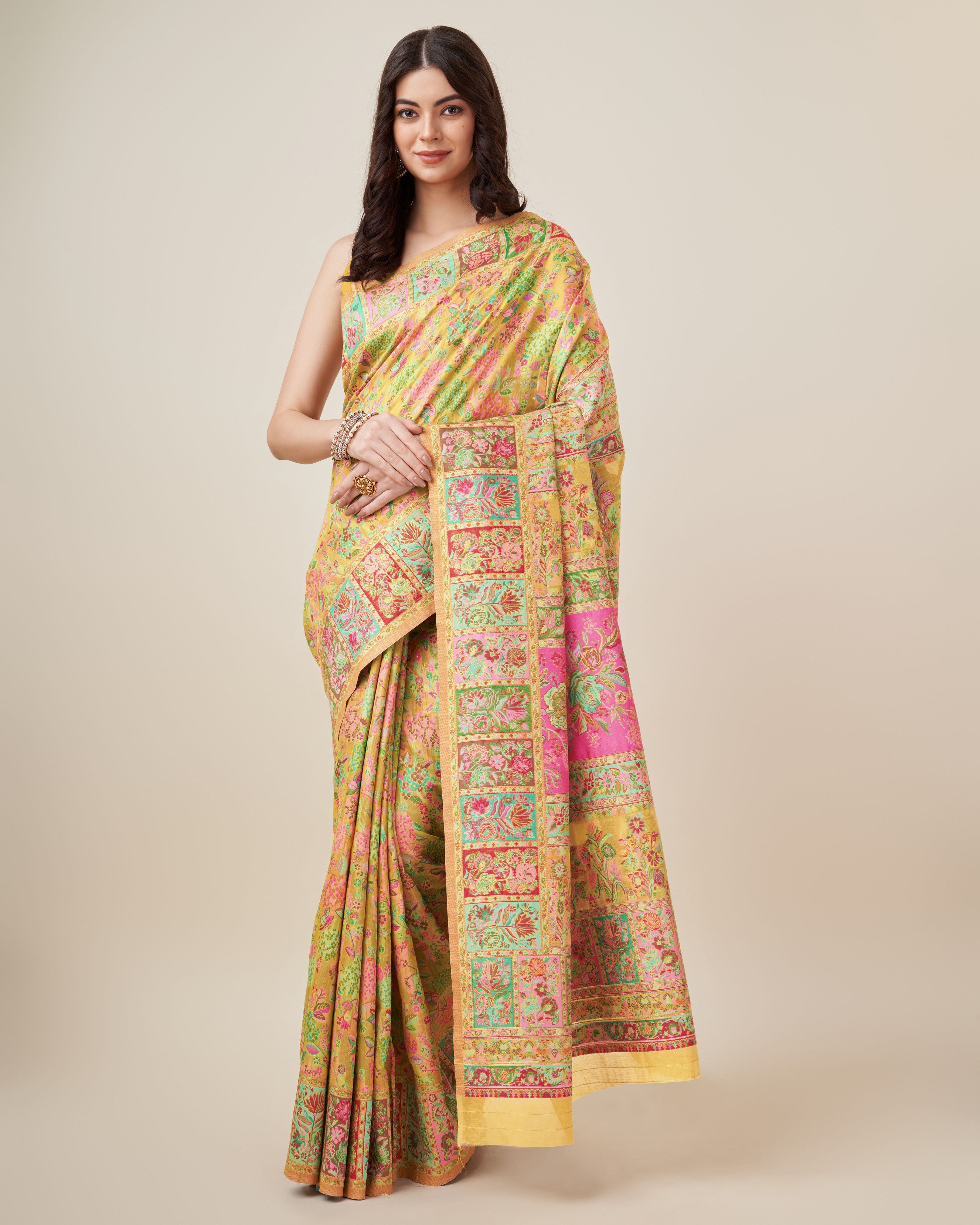 Exotic Yellow Color Kashmiri Pashmina Saree