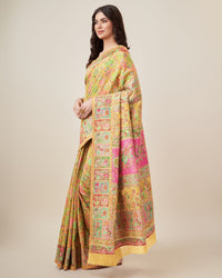 Exotic Yellow Color Kashmiri Pashmina Saree