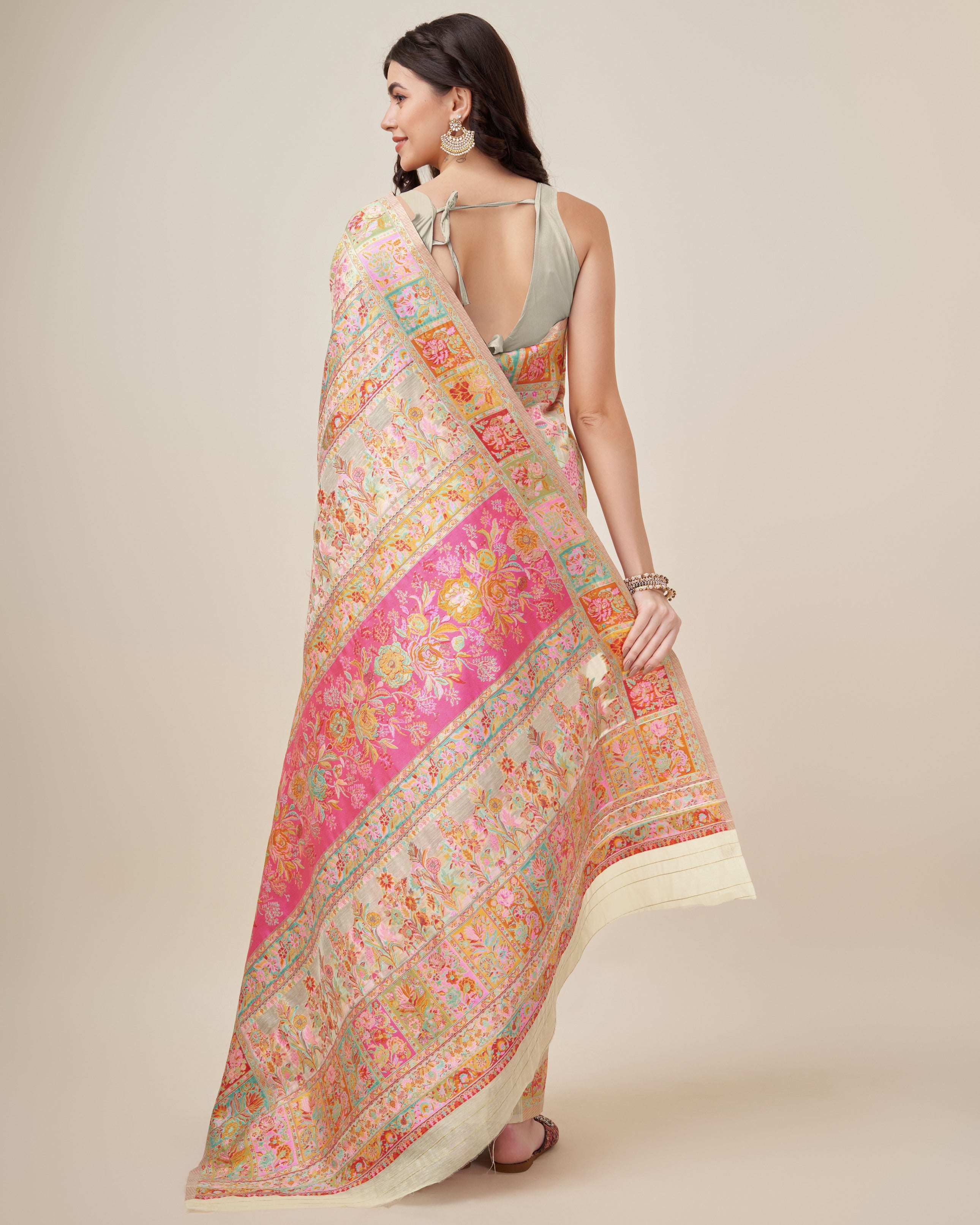 Delicate Off White Color Kashmiri Pashmina Saree