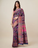 Ornate Navy Blue Color Kashmiri Pashmina Saree