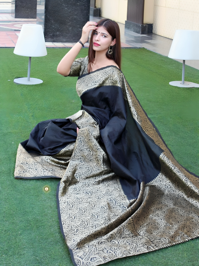 Stunning Black Color Art Silk Saree