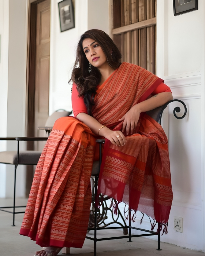 Captivating Orange Color Art Silk Saree