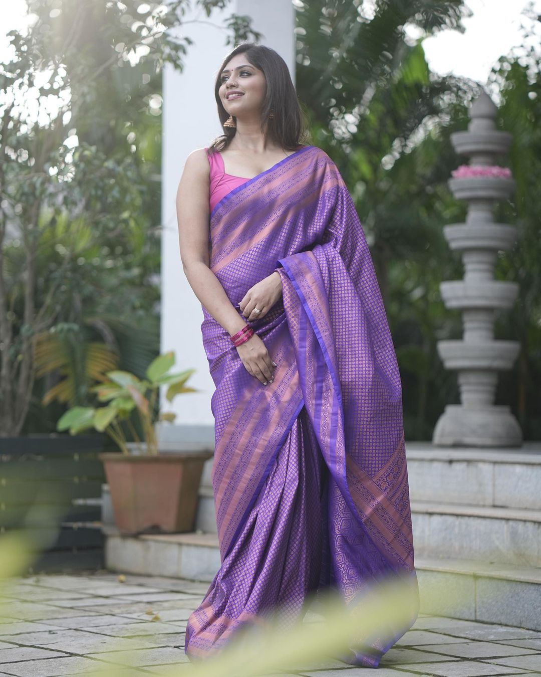 Resplendent Violet Color Art Silk Saree