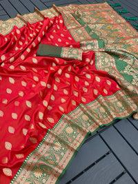 Exquisite Red & Green Color Soft Kanjivaram Silk Saree