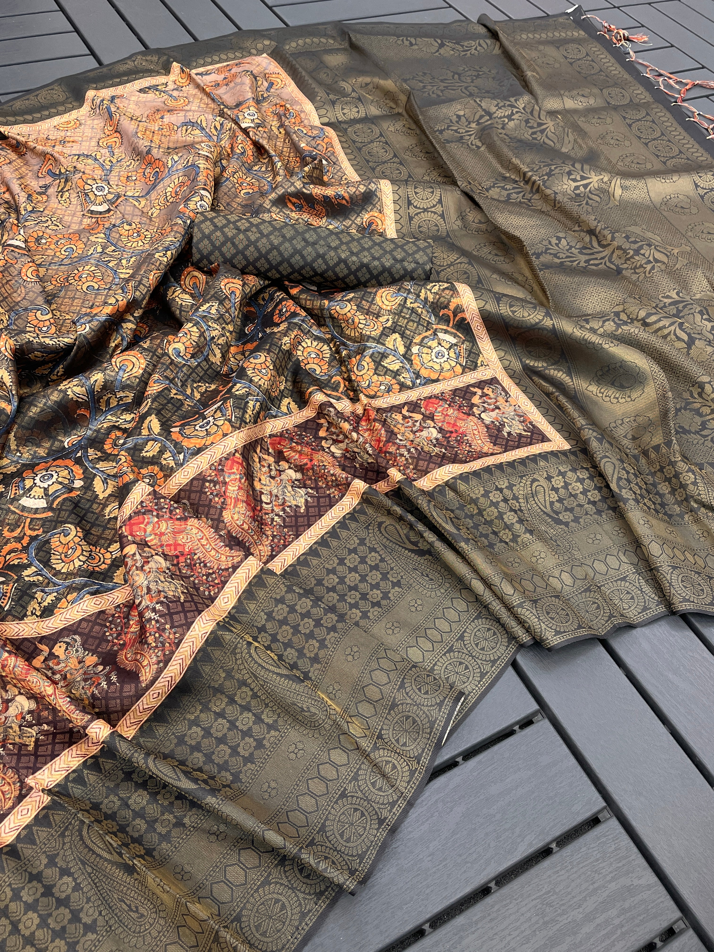 Exotic Coffee Color Soft Kanjivaram Silk Saree with Digital Printed Designs