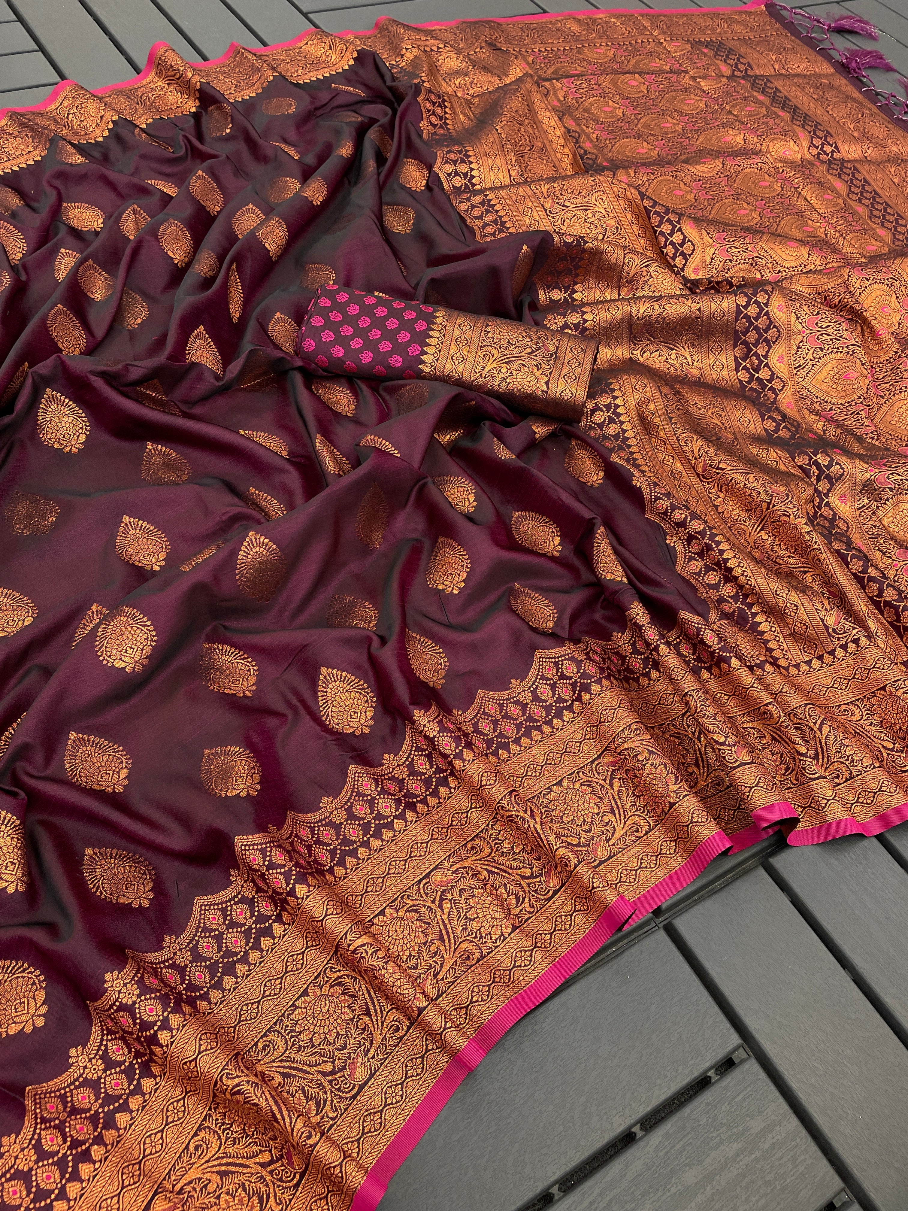 Elegant Wine Color Soft Kanjivaram Silk Saree