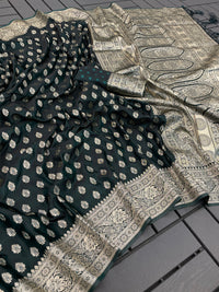 Breathtaking Dark Green Color Soft Kanjivaram Silk Saree