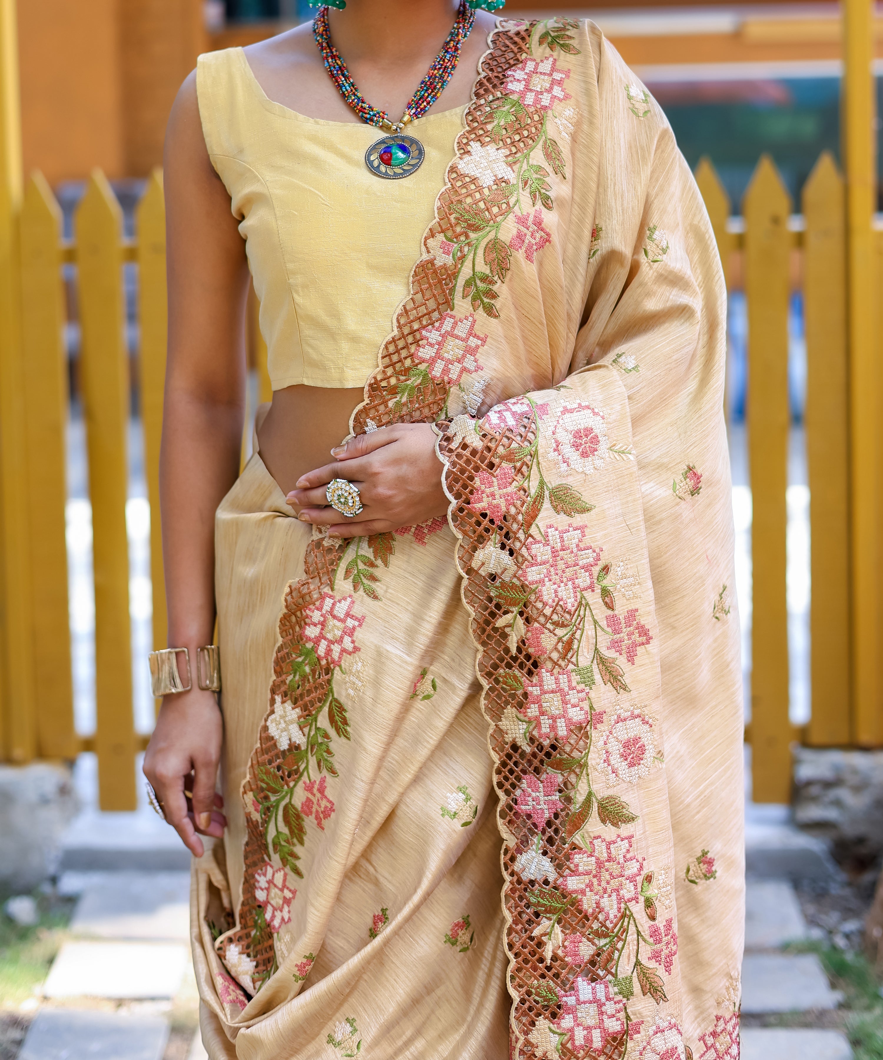 Blissful Beige Color Soft Silk Saree