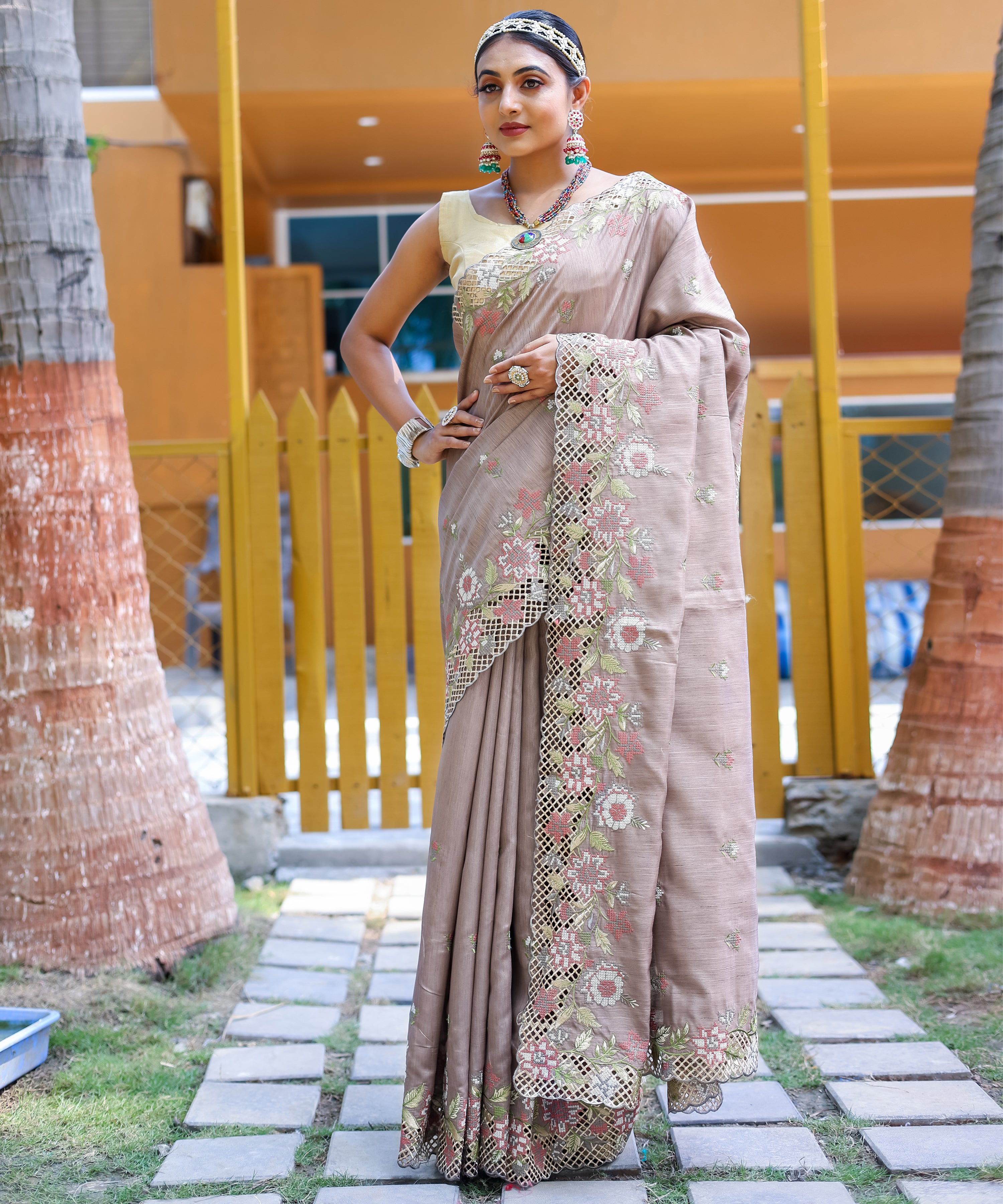 Enigmatic Warm Grey Color Soft Silk Saree