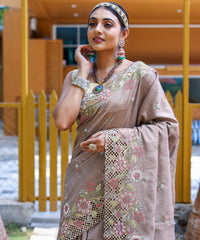 Enigmatic Warm Grey Color Soft Silk Saree