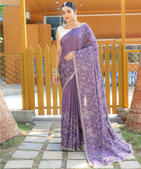 Stunning Lavender Color Soft Silk Saree