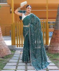 Graceful Rama Green Color Soft Silk Saree