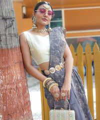 Breathtaking Grey Color Soft Silk Saree