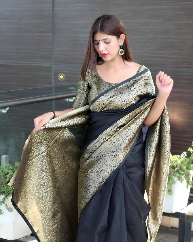 Stunning Black Color Art Silk Saree