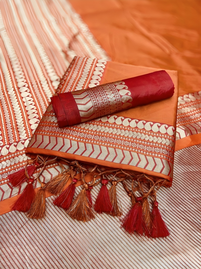 Captivating Orange Color Art Silk Saree