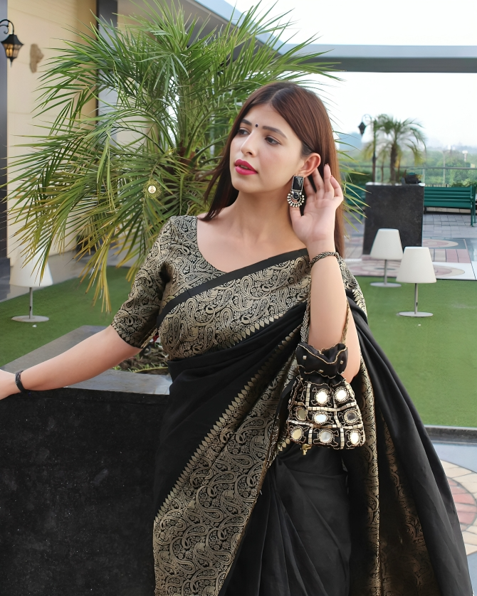 Stunning Black Color Art Silk Saree