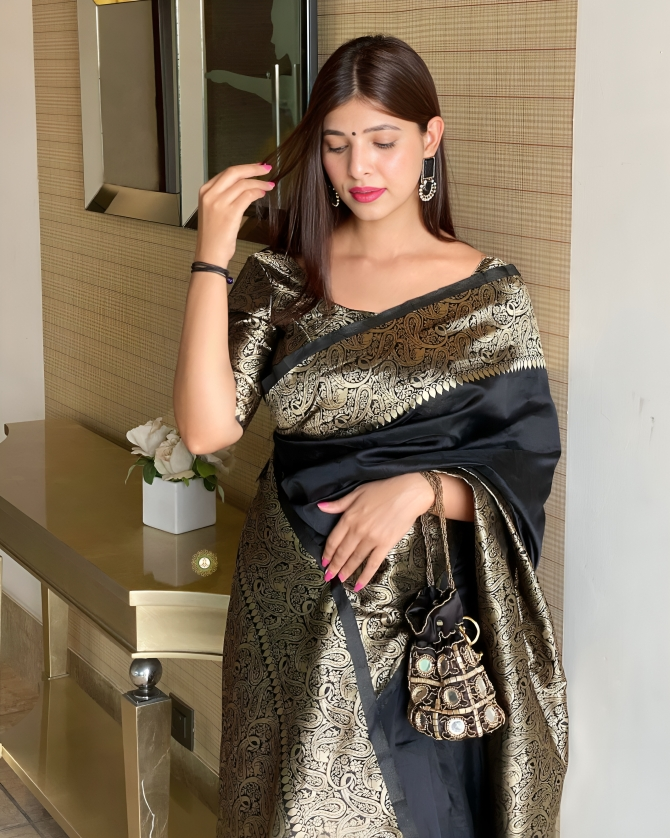 Stunning Black Color Art Silk Saree