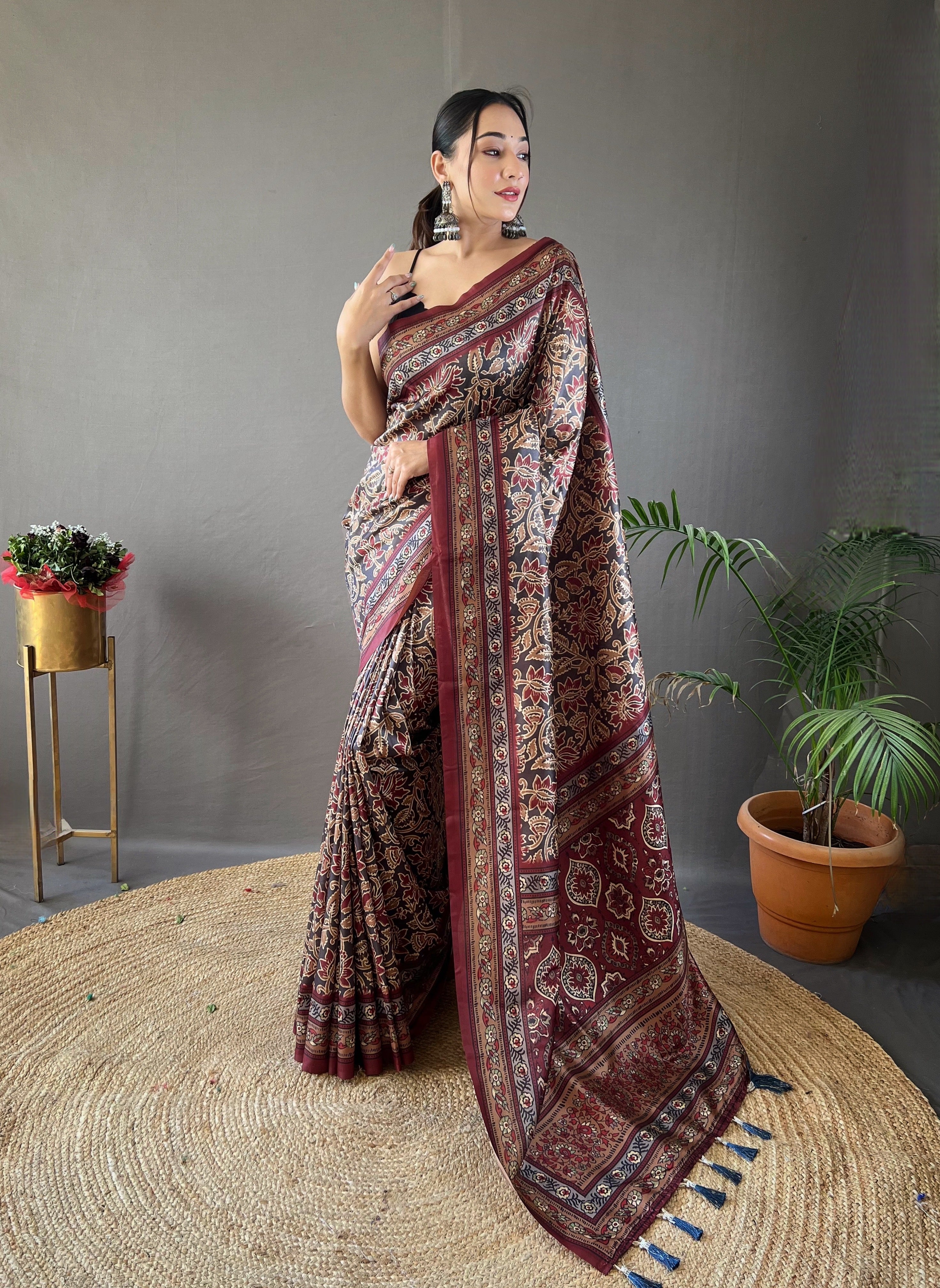 Mesmerizing Black Color Digital Printed Semi Silk Saree