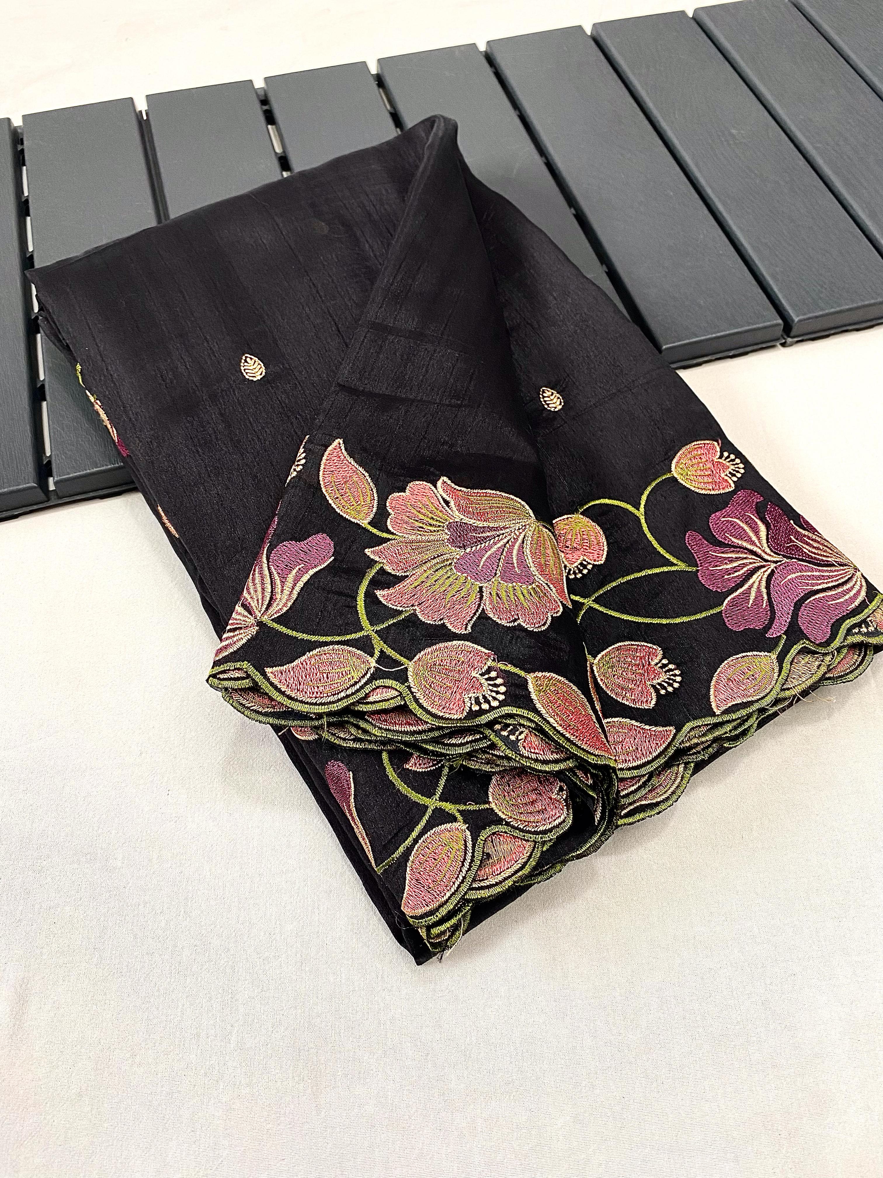 Whimsical Black Color Tussar Silk Saree