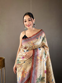 Harmonious Multi Color Semi Silk Saree with Digital Printed Kalamkari Designs