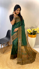 Opulent Bottle Green Color Chanderi Silk Saree