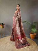 Awe-inspiring Cream Color Digital Printed Semi Silk Saree