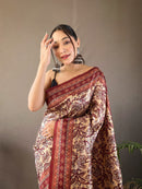 Awe-inspiring Cream Color Digital Printed Semi Silk Saree