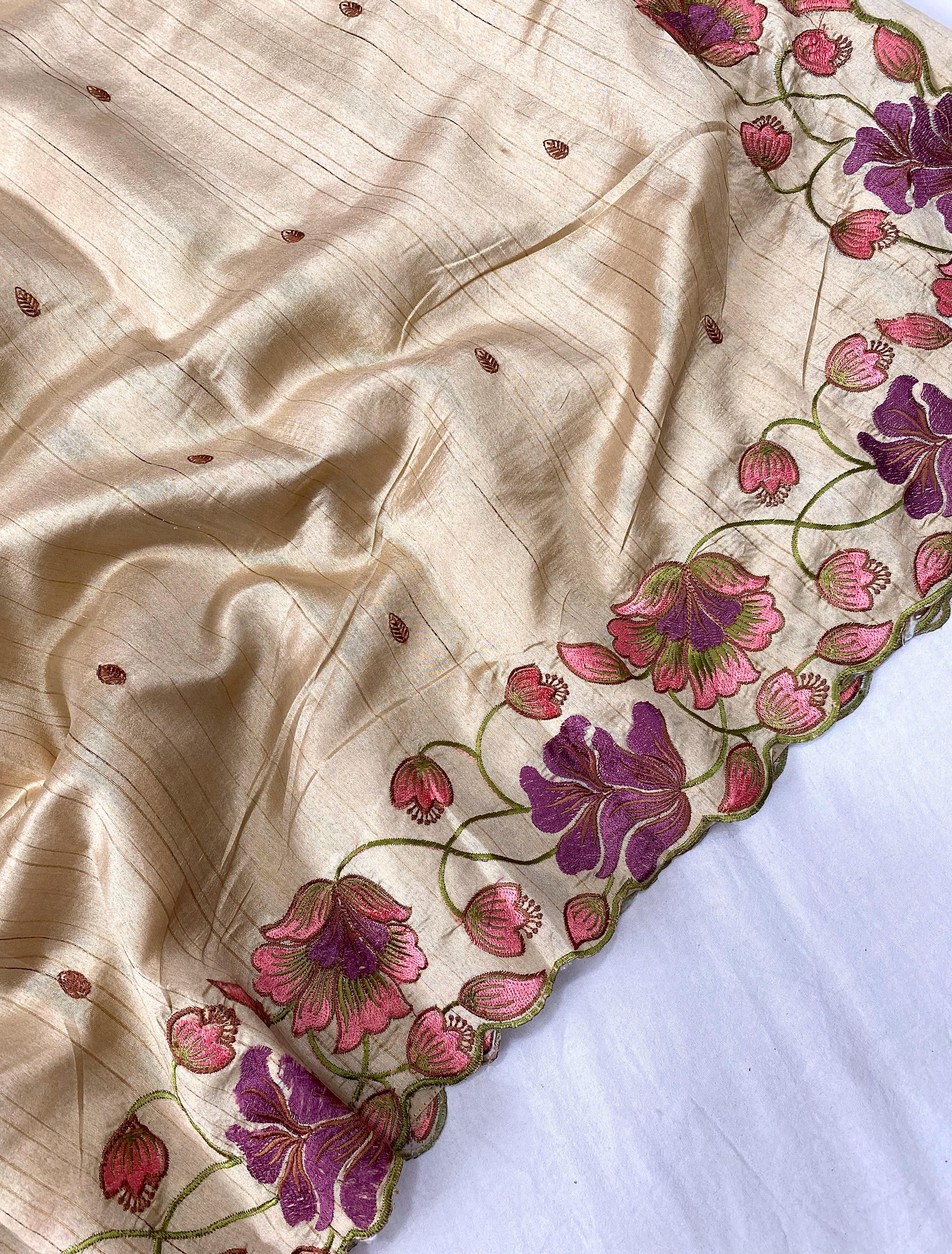 Vivacious Cream Color Tussar Silk Saree