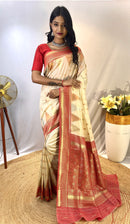 Winsome Cream Color Kanchipuram Semi Silk Saree