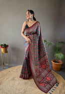 Serene Blue Color Digital Printed Semi Silk Saree