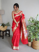 Breathtaking Red Color Banarasi Silk Paithani Saree