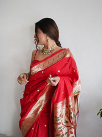 Breathtaking Red Color Banarasi Silk Paithani Saree