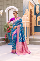 Exquisite Firozi Color Banarasi Silk Saree