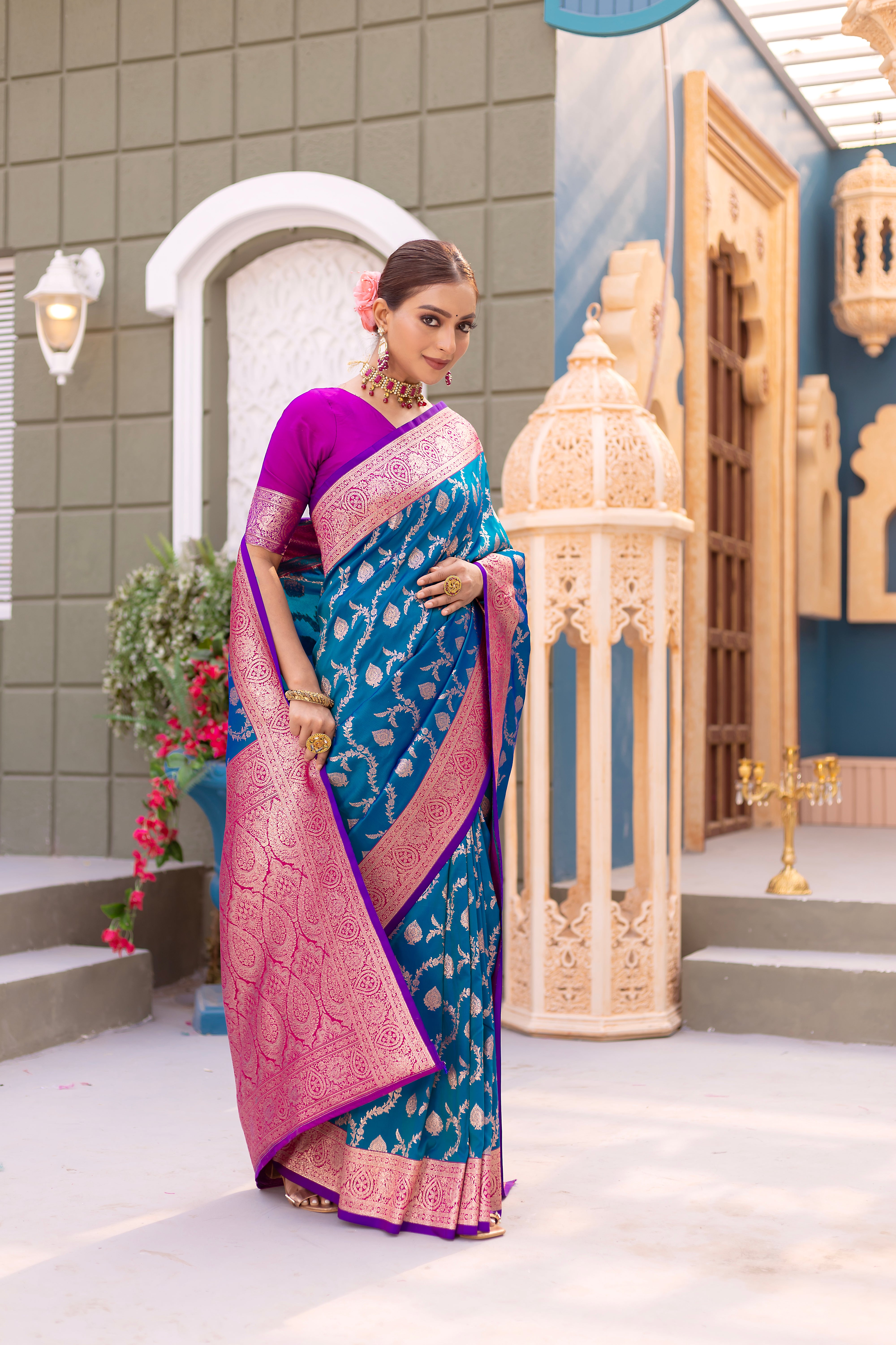 Exquisite Firozi Color Banarasi Silk Saree