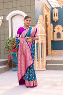 Exquisite Firozi Color Banarasi Silk Saree