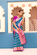 Exquisite Firozi Color Banarasi Silk Saree