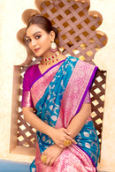 Exquisite Firozi Color Banarasi Silk Saree