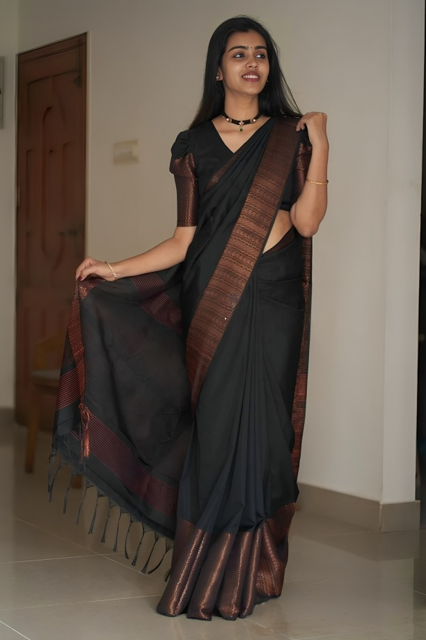 Elegant Black Color Art Silk Saree