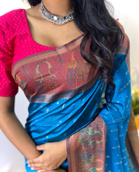 Glamorous Firozi Blue Color Chanderi Silk Saree