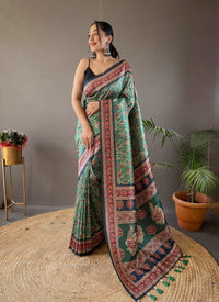 Ethereal Green Color Digital Printed Semi Silk Saree