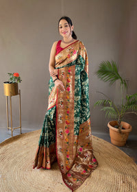 Delicate Green Color Silk Saree with Paithani & Patola Blend