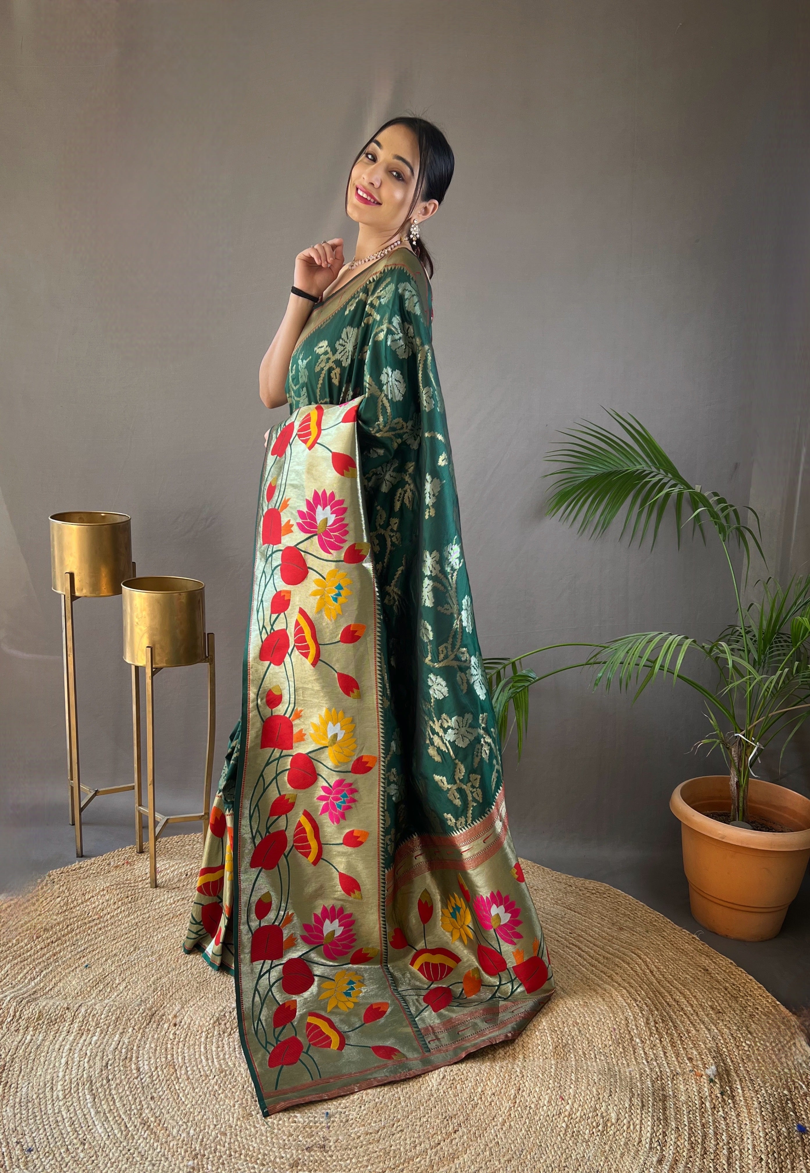 Stunning Green Color Paithani Silk Saree