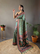 Ethereal Green Color Digital Printed Semi Silk Saree