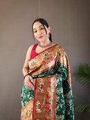 Delicate Green Color Silk Saree with Paithani & Patola Blend