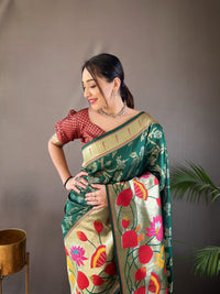 Stunning Green Color Paithani Silk Saree