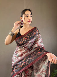 Captivating Grey Color Digital Printed Cotton Saree