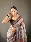 Splendorous Grey Color Tussar Cotton Saree