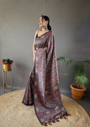 Blissful Grey Color Digital Printed Semi Silk Saree